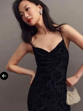 Y2K Cache Black Velvet Burnout Asymmetrical Slip Dress Cowl neck BLACK NOVELTY